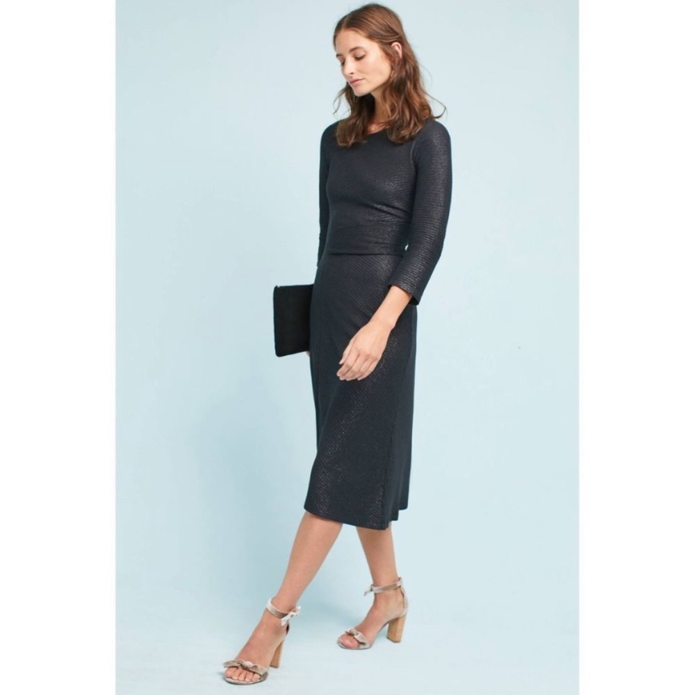 Anthropologie Wrap Tegan Knit Dress by Akemi + Kin Small NWT Black Gold holiday